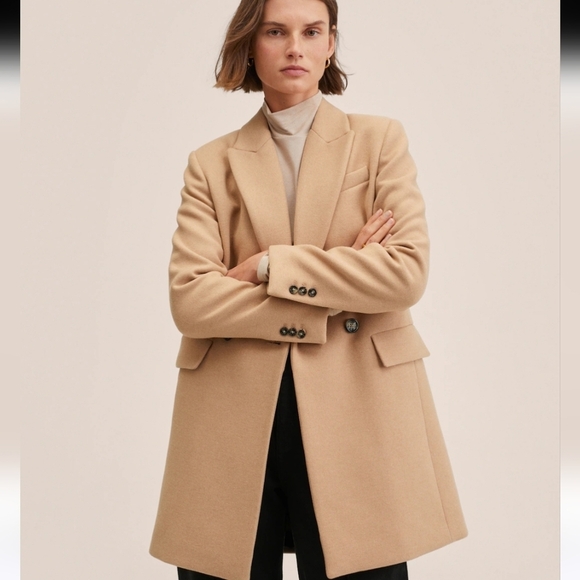 MANGO Lapels wool coat. Tan. Size Large. NWOT - Picture 7 of 16